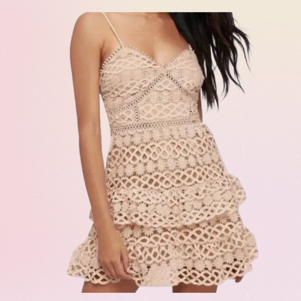 Lulus Crotchet Mini Dress – Blush Pink/Cream (L)